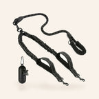 Double Dog Leash with Poop Bag Holder – Black