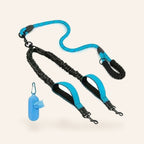 Double Dog Leash with Poop Bag Holder – Light Blue