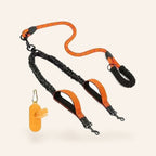 Double Dog Leash with Poop Bag Holder – Orange