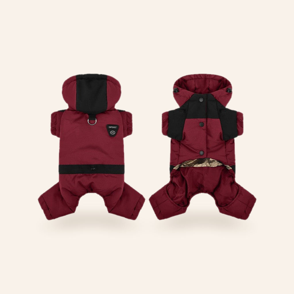 Hooded Dog Snowsuit – Burgundy